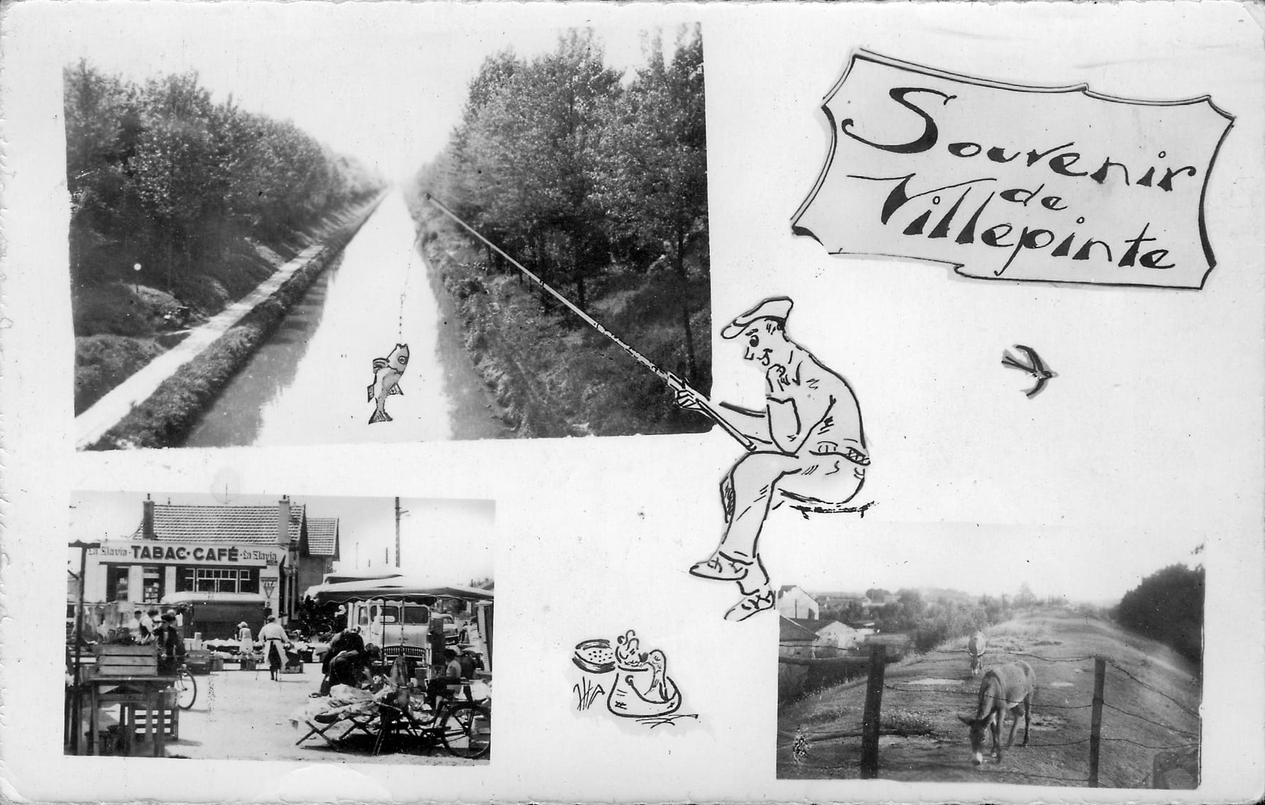 Carte postale multi vues sur le Canal de l'Ourcq et la Place Pierre Bérégovoy de Villepinte.